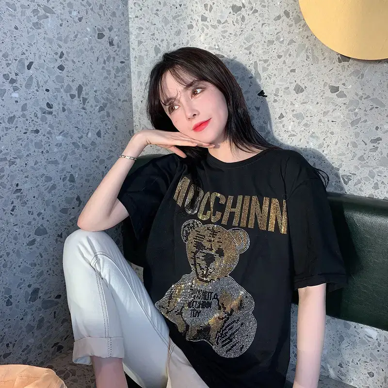 Women's Black Mocchin Bear Print T-Shirt Large — feature 14