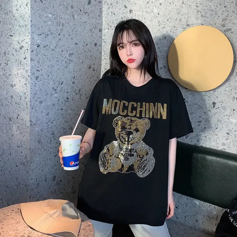 Women's Black Mocchin Bear Print T-Shirt Large — feature 15