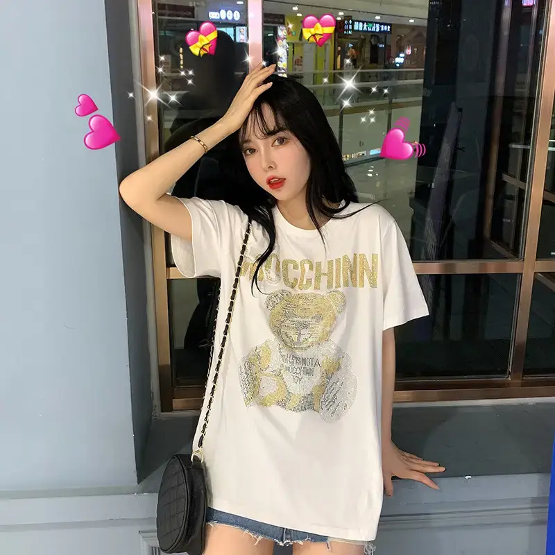 Women's Black Mocchin Bear Print T-Shirt Large — feature 19