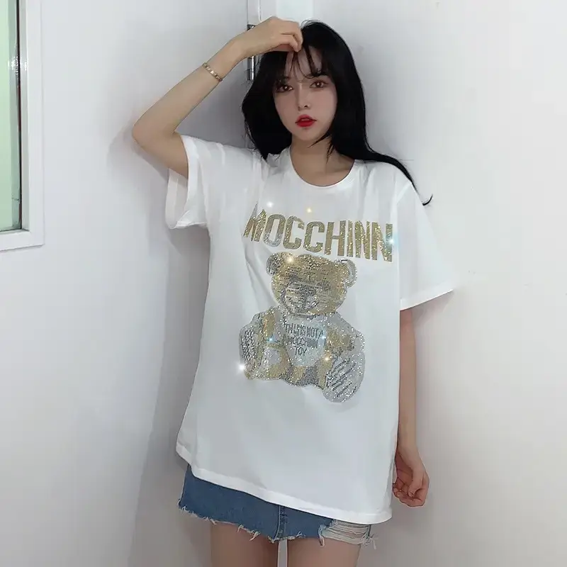 Women's Black Mocchin Bear Print T-Shirt Large — feature 21