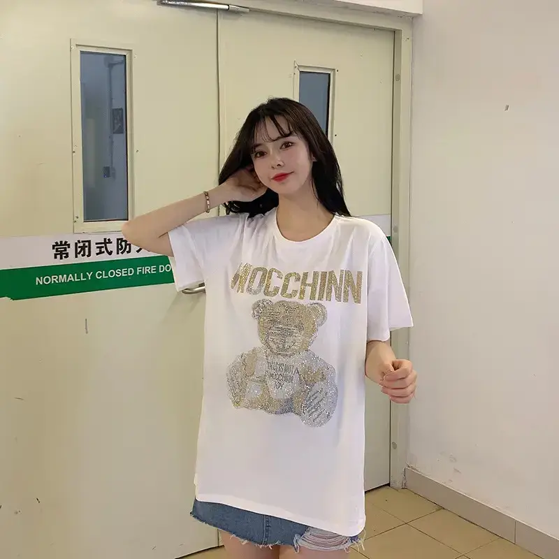Women's Black Mocchin Bear Print T-Shirt Large — feature 22