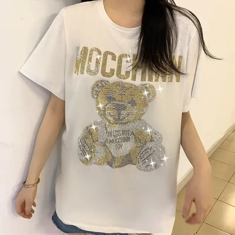Women's Black Mocchin Bear Print T-Shirt Large — feature 24