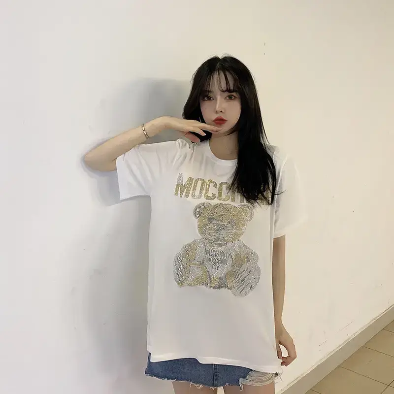 Women's Black Mocchin Bear Print T-Shirt Large — feature 27