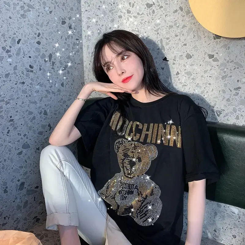 Women's Black Mocchin Bear Print T-Shirt Large — feature 3