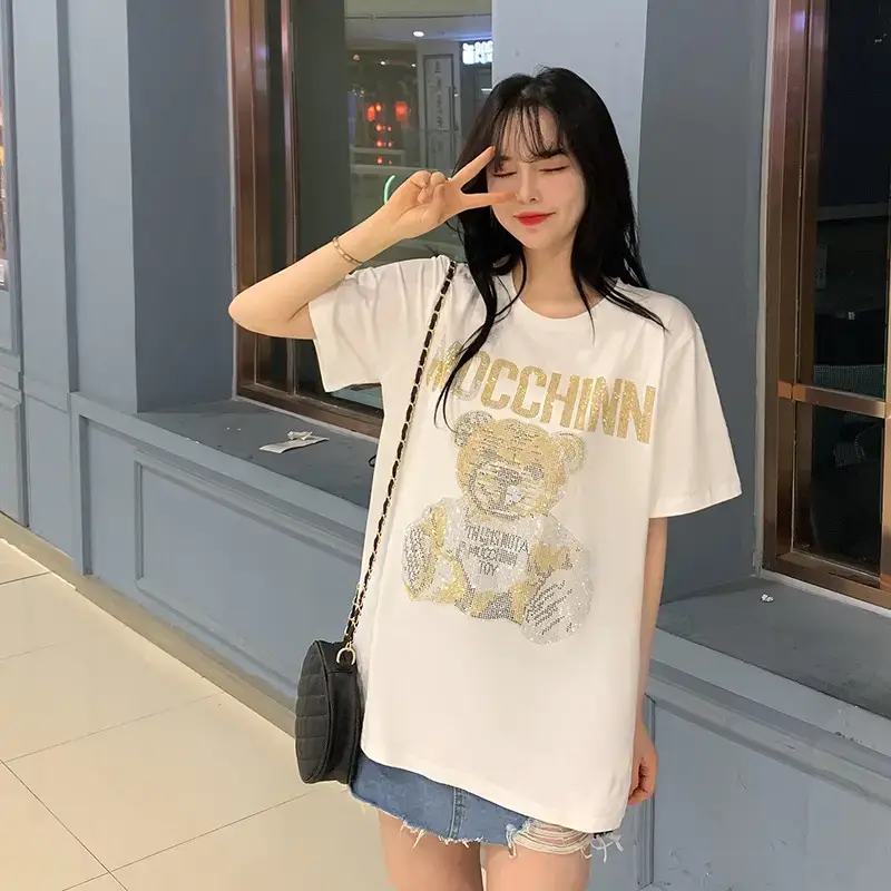 Women's Black Mocchin Bear Print T-Shirt Large — feature 33
