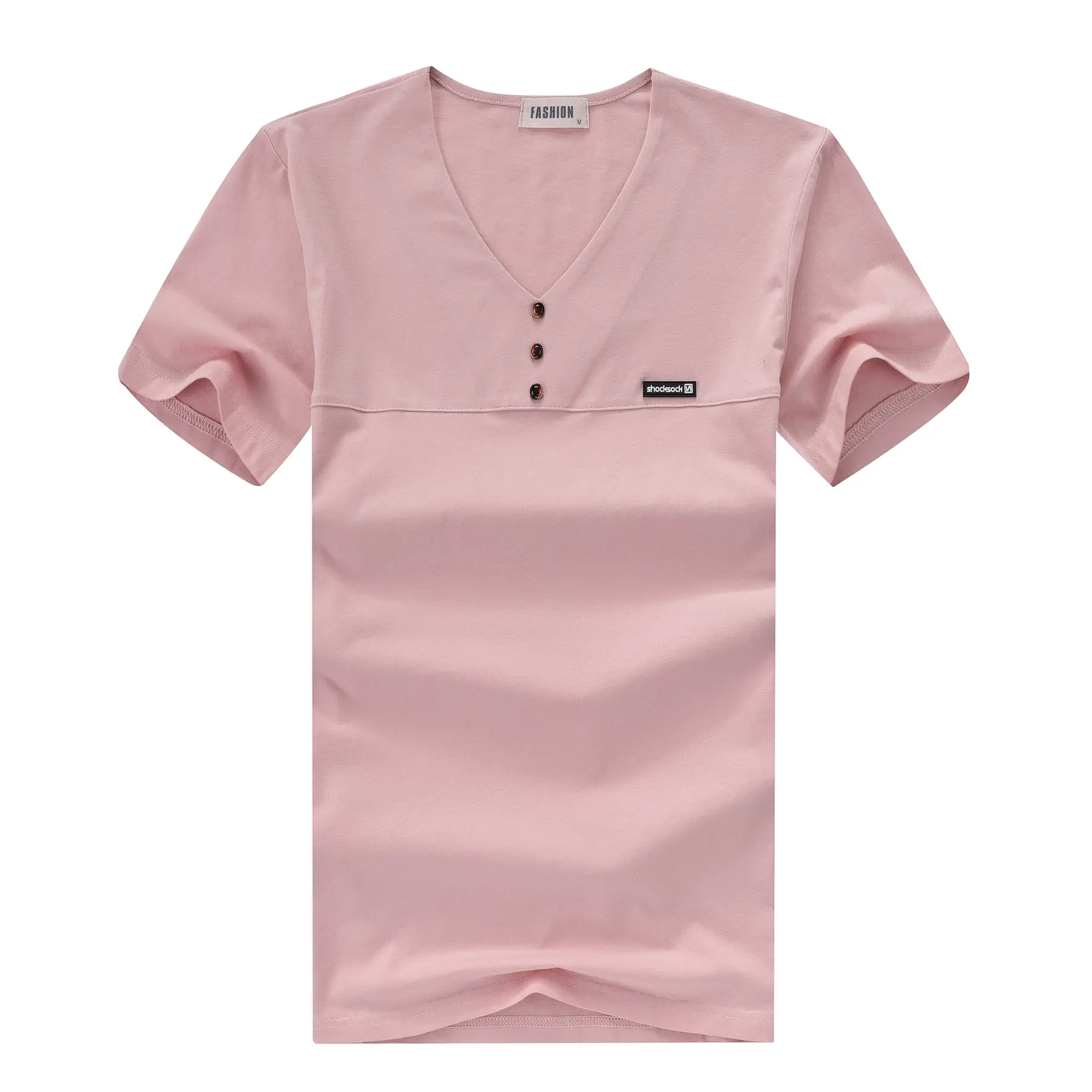 Men Cotton V Neck T-Shirt Light Blue Solid - Image 9