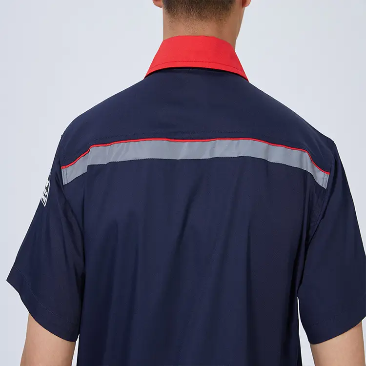 Navy Blue Gas Station Shirt Men Women Stripe