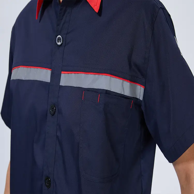 Navy Blue Gas Station Shirt Men Women Stripe