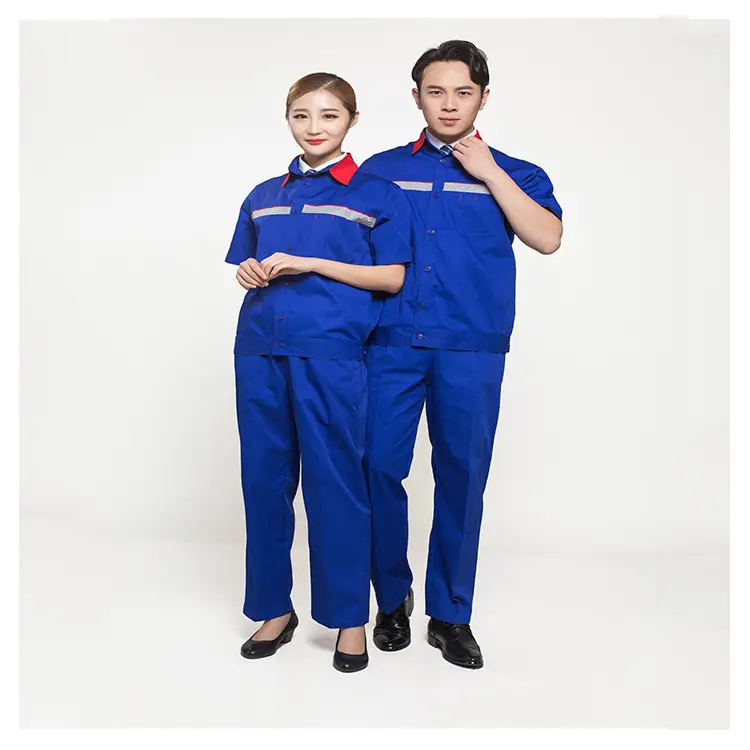Navy Blue Gas Station Shirt Men Women Stripe