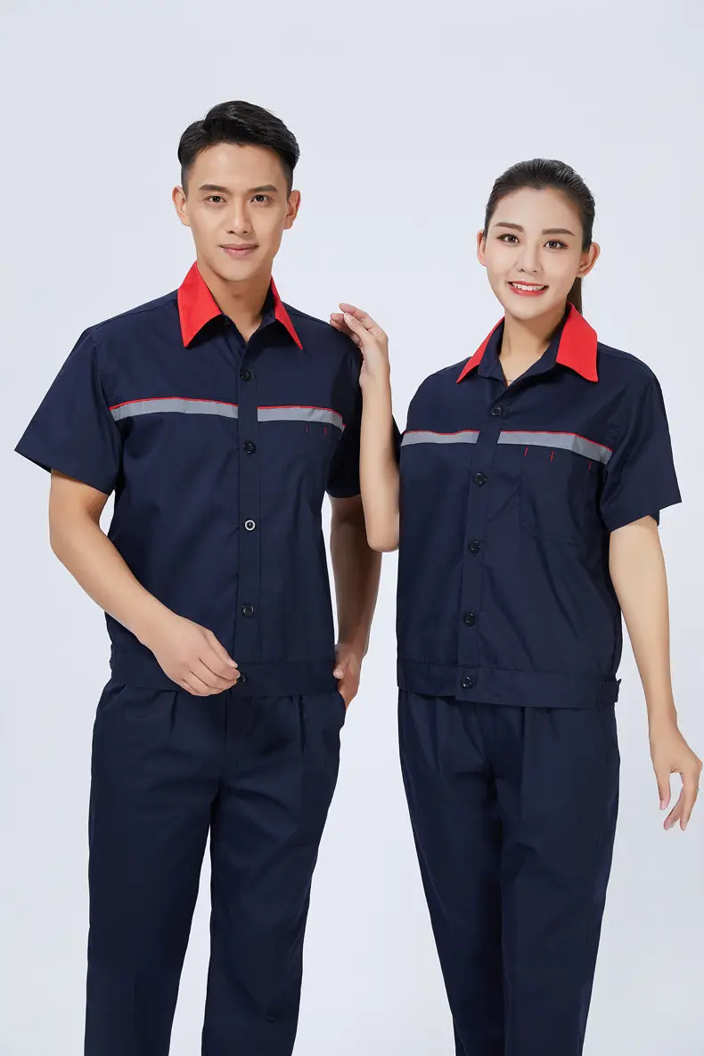 Navy Blue Gas Station Shirt Men Women Stripe — feature 12