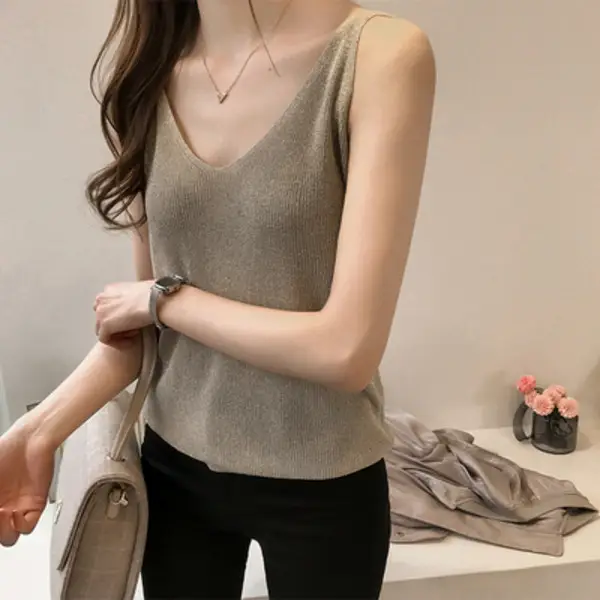 Korean Style Camisole Women V-Neck Silk Base - Image 9