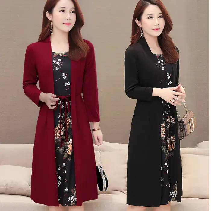 Elegant Maroon Floral Belted Dress for Women - Image 4