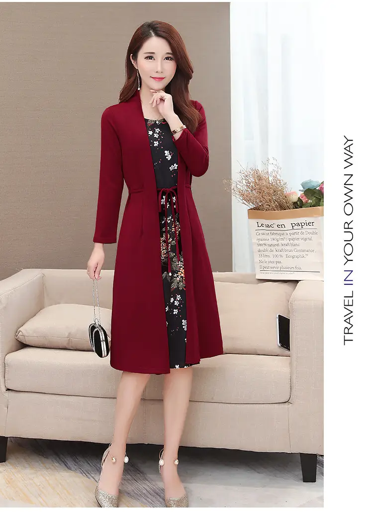 Elegant Maroon Floral Belted Dress for Women — feature 17