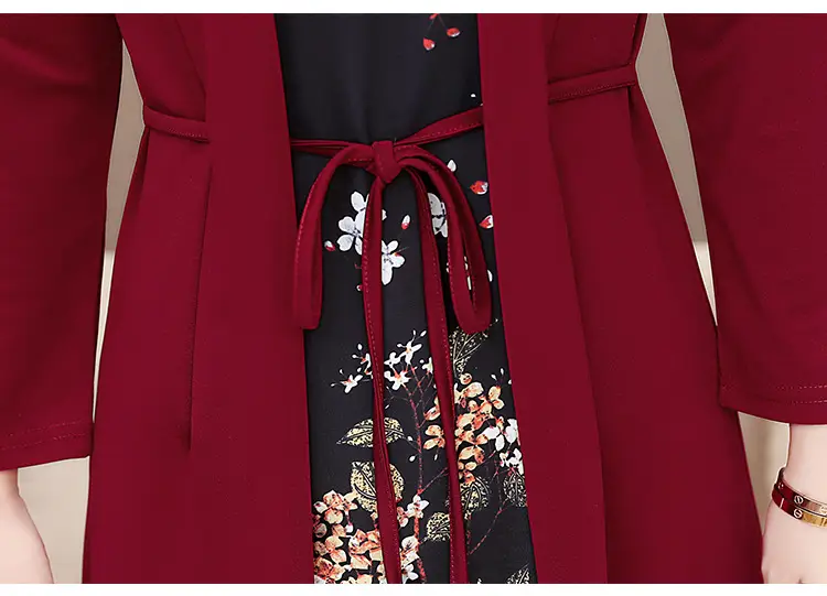 Elegant Maroon Floral Belted Dress for Women — feature 27