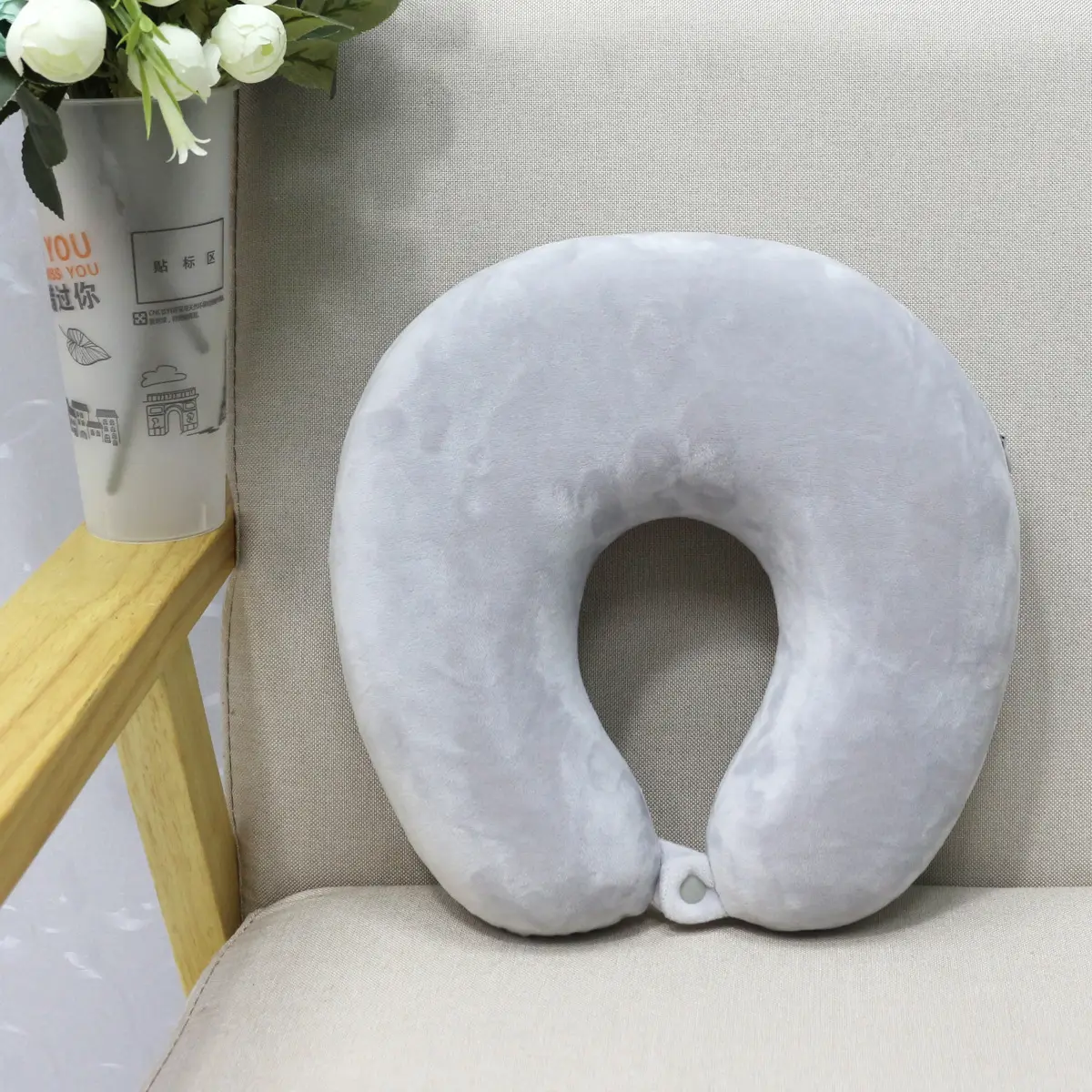 U-Shaped Memory Foam Neck Pillow Black Travel Office - Image 10