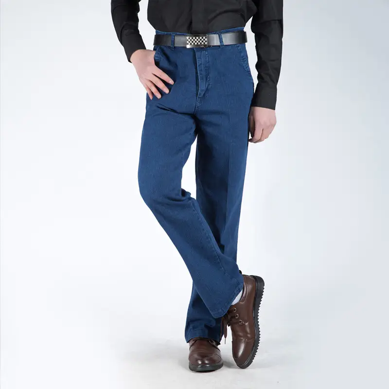 Middle-aged Blue Denim Jeans Plus Size High Waist Loose Straight