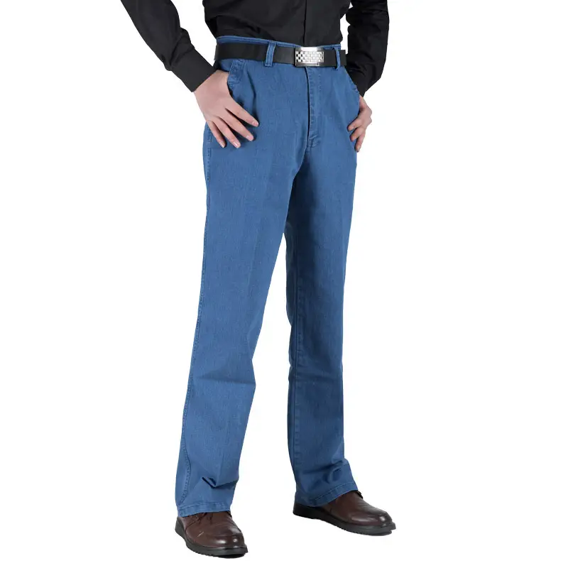 Middle-aged Blue Denim Jeans Plus Size High Waist Loose Straight