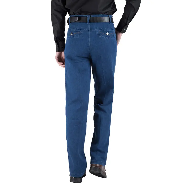 Middle-aged Blue Denim Jeans Plus Size High Waist Loose Straight