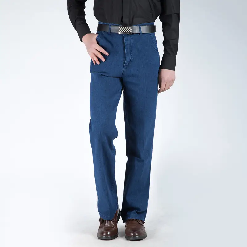 Middle-aged Blue Denim Jeans Plus Size High Waist Loose Straight