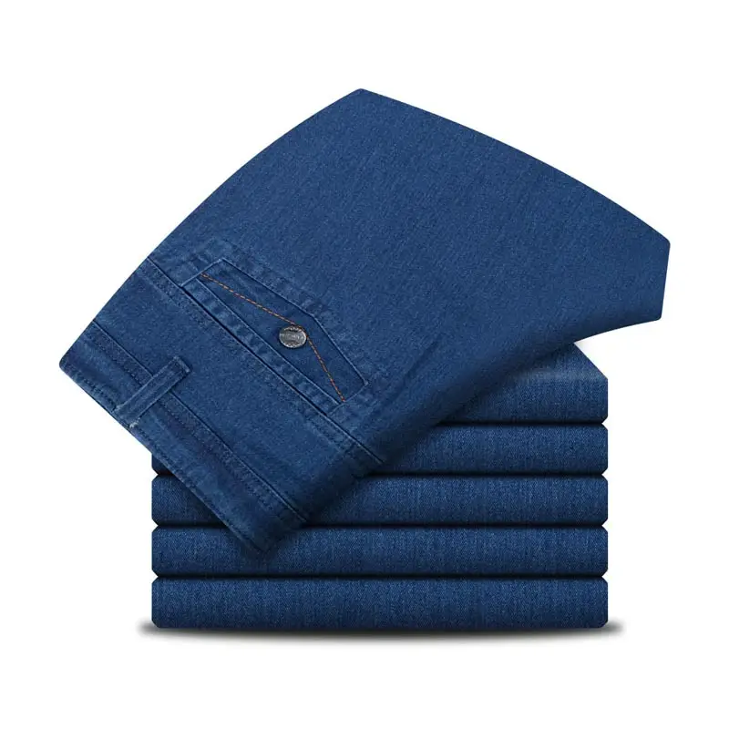 Middle-aged Blue Denim Jeans Plus Size High Waist Loose Straight