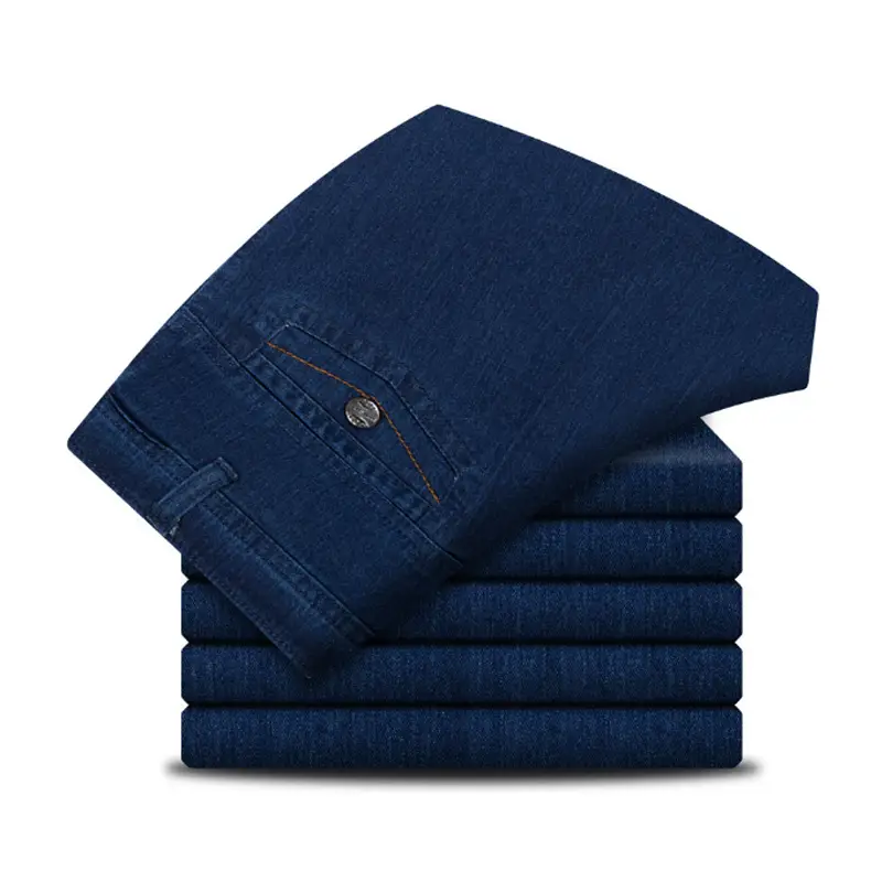 Middle-aged Blue Denim Jeans Plus Size High Waist Loose Straight
