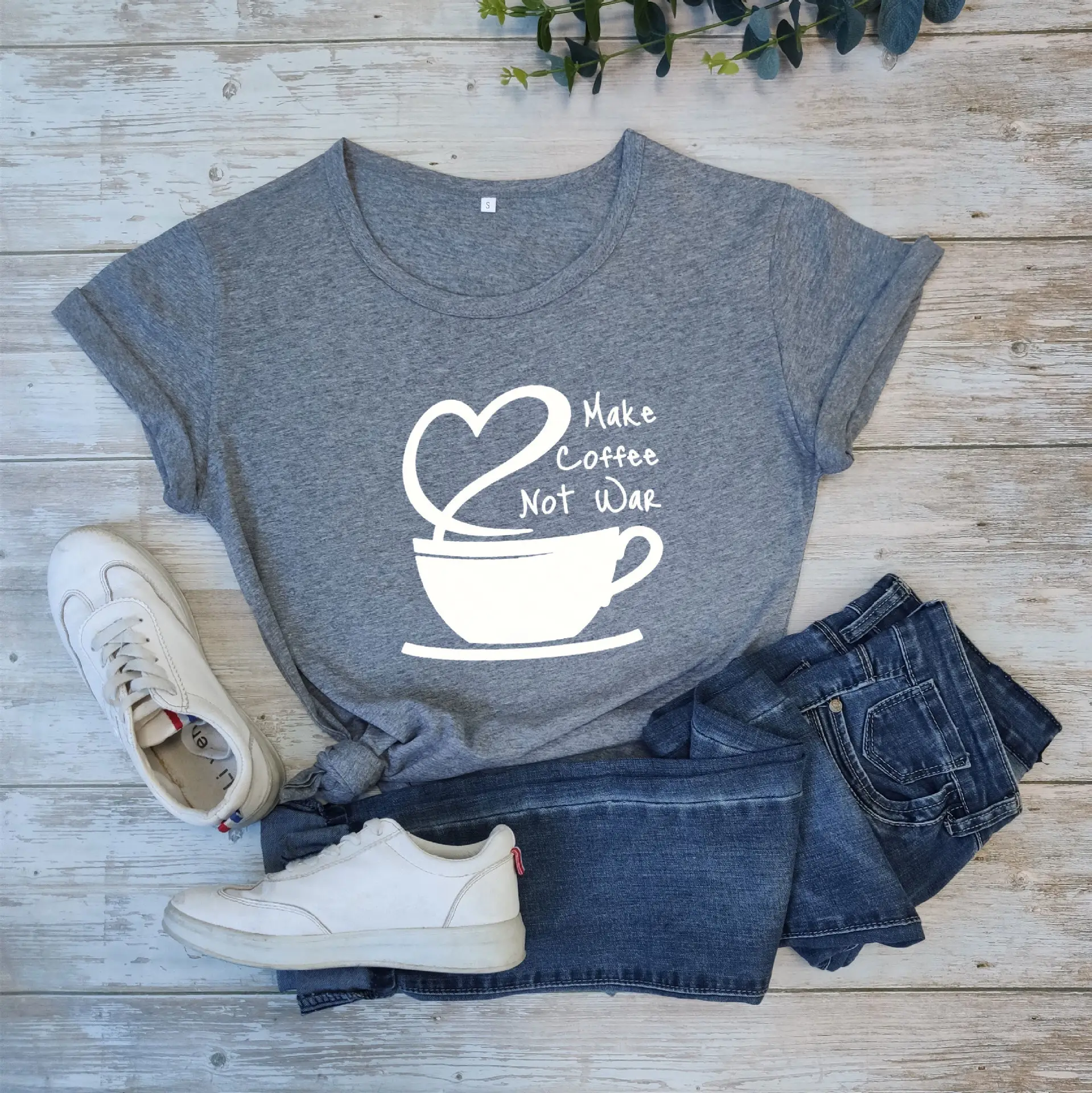 White Make Coffee Not War T-Shirt Short Sleeve - Image 3