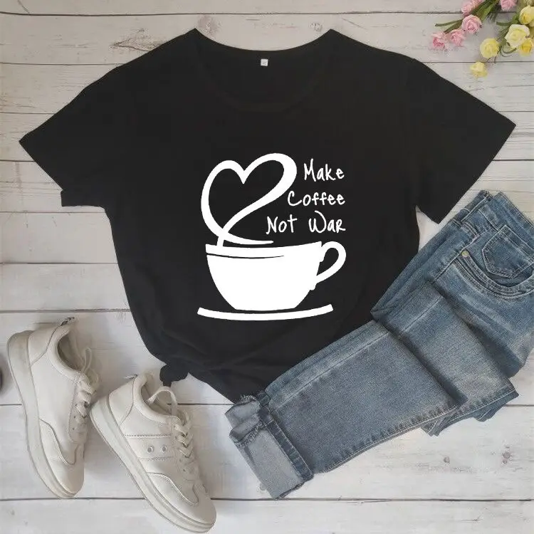 White Make Coffee Not War T-Shirt Short Sleeve - Image 2