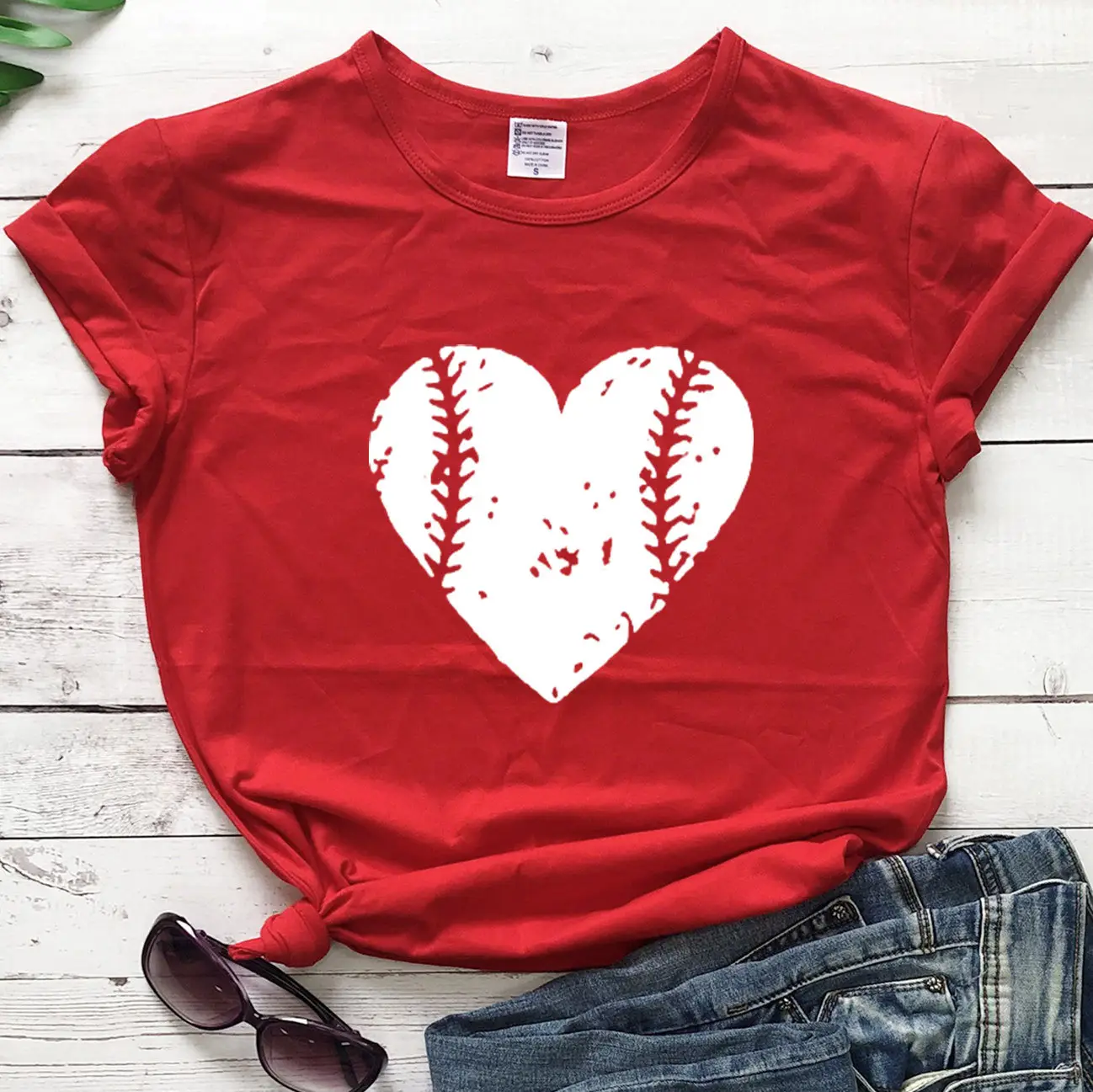 Yellow Baseball Heart T-Shirt for Women - Image 8