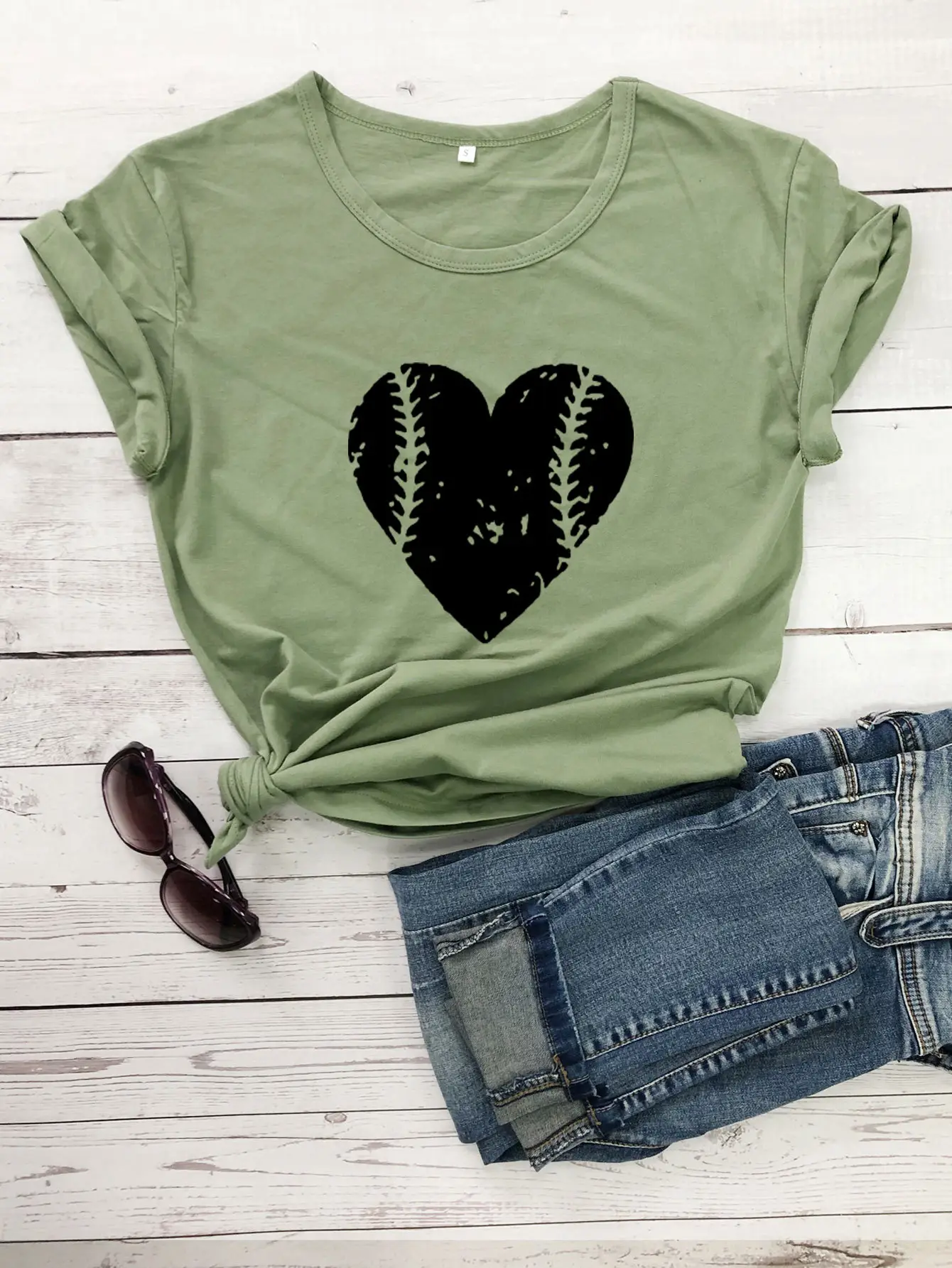 Yellow Baseball Heart T-Shirt for Women - Image 10