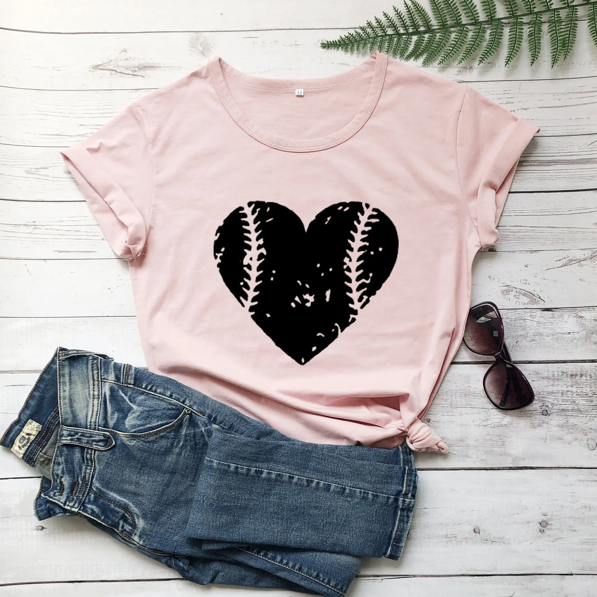 Yellow Baseball Heart T-Shirt for Women - Image 12