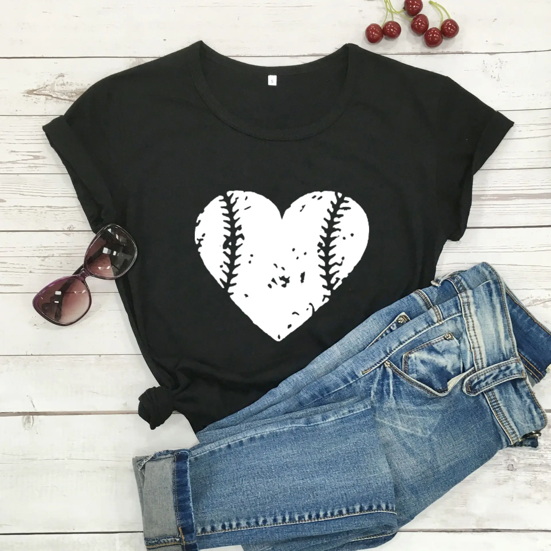 Yellow Baseball Heart T-Shirt for Women - Image 2