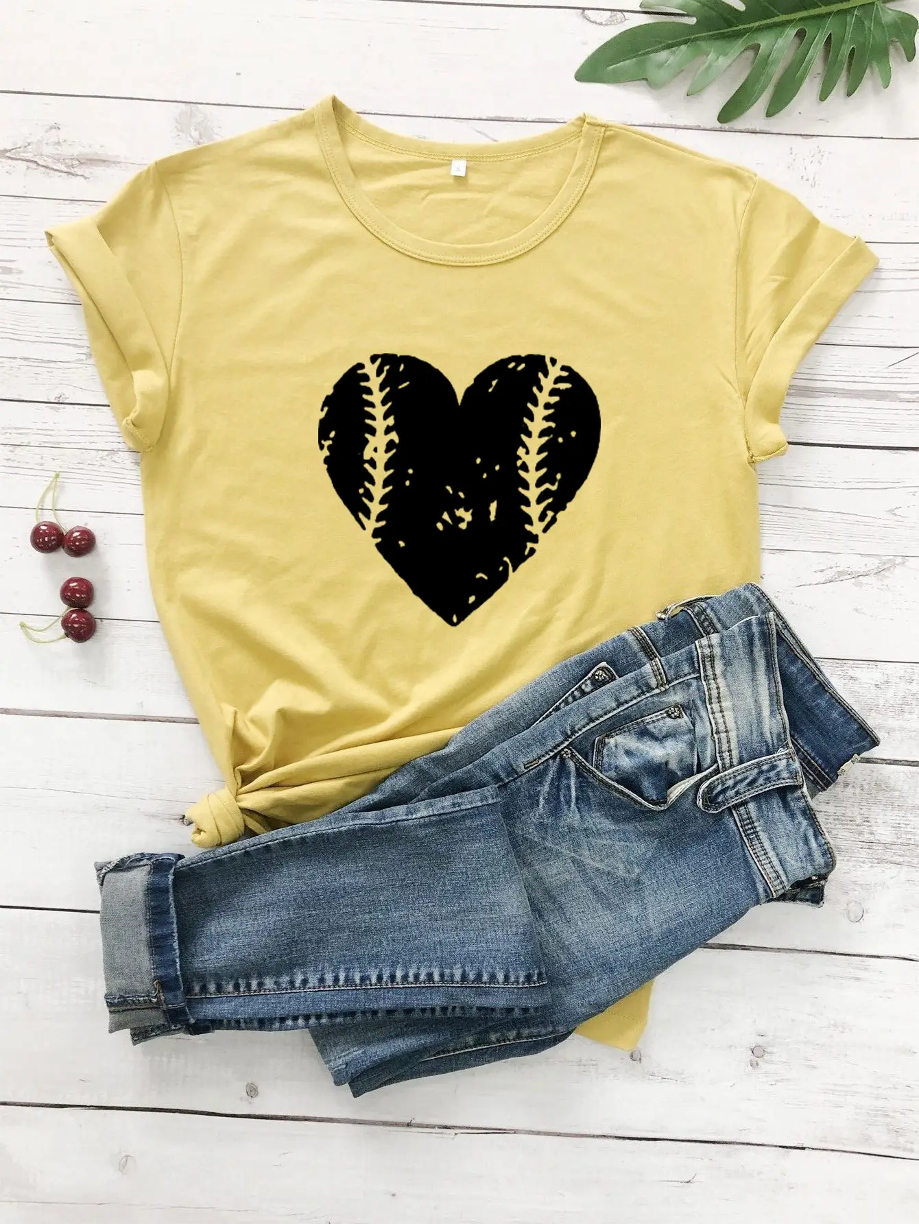 Yellow Baseball Heart T-Shirt for Women - Image 5