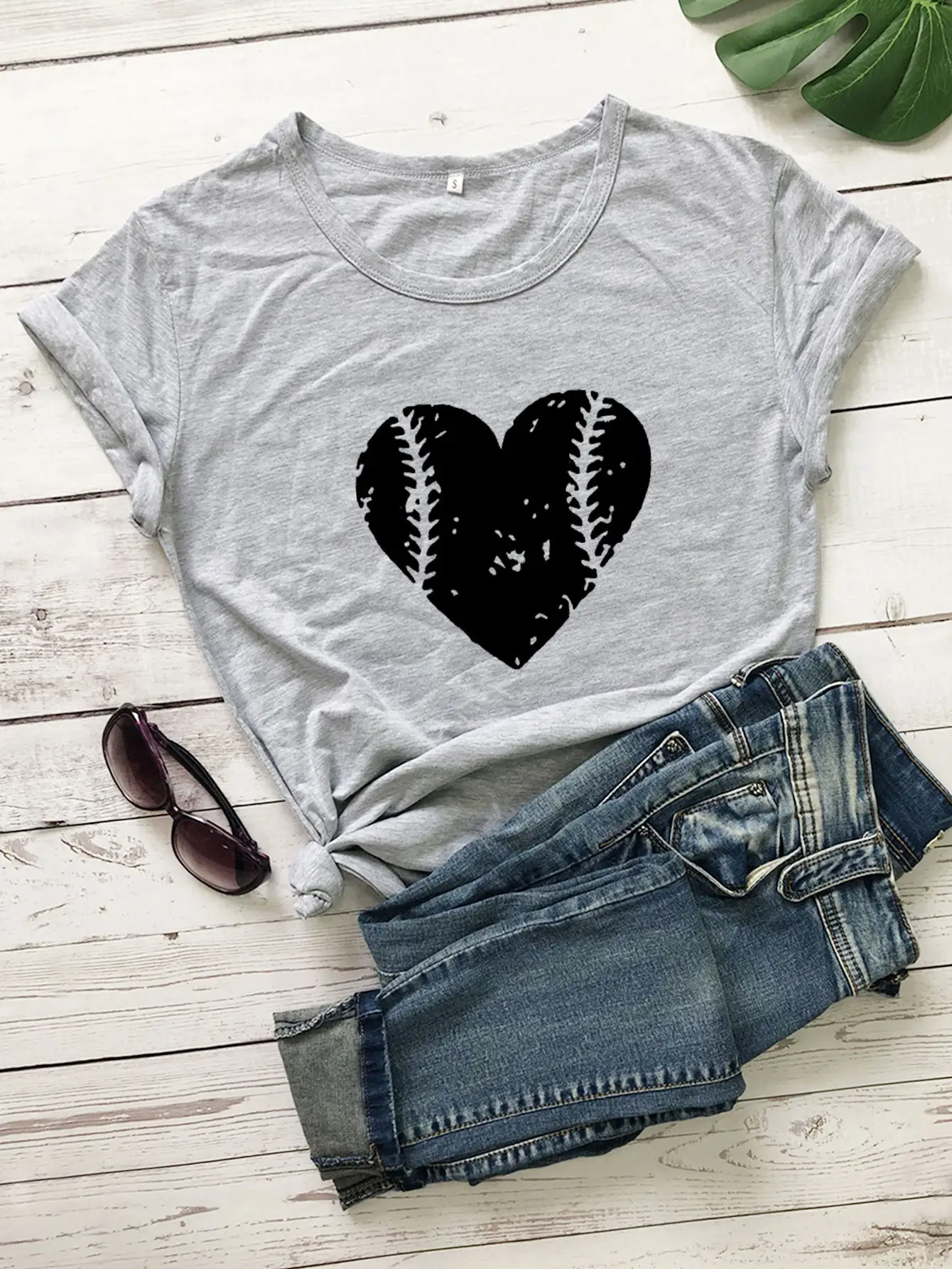 Yellow Baseball Heart T-Shirt for Women - Image 6