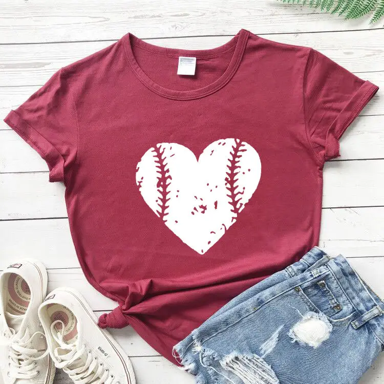 Yellow Baseball Heart T-Shirt for Women - Image 7