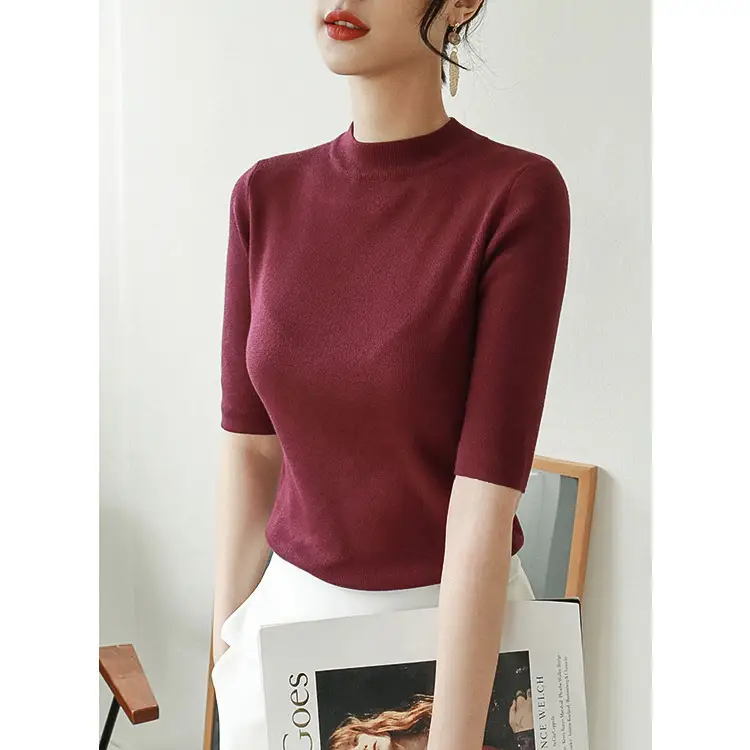 Women's Black Slim Fit Half-Sleeve Sweater Top