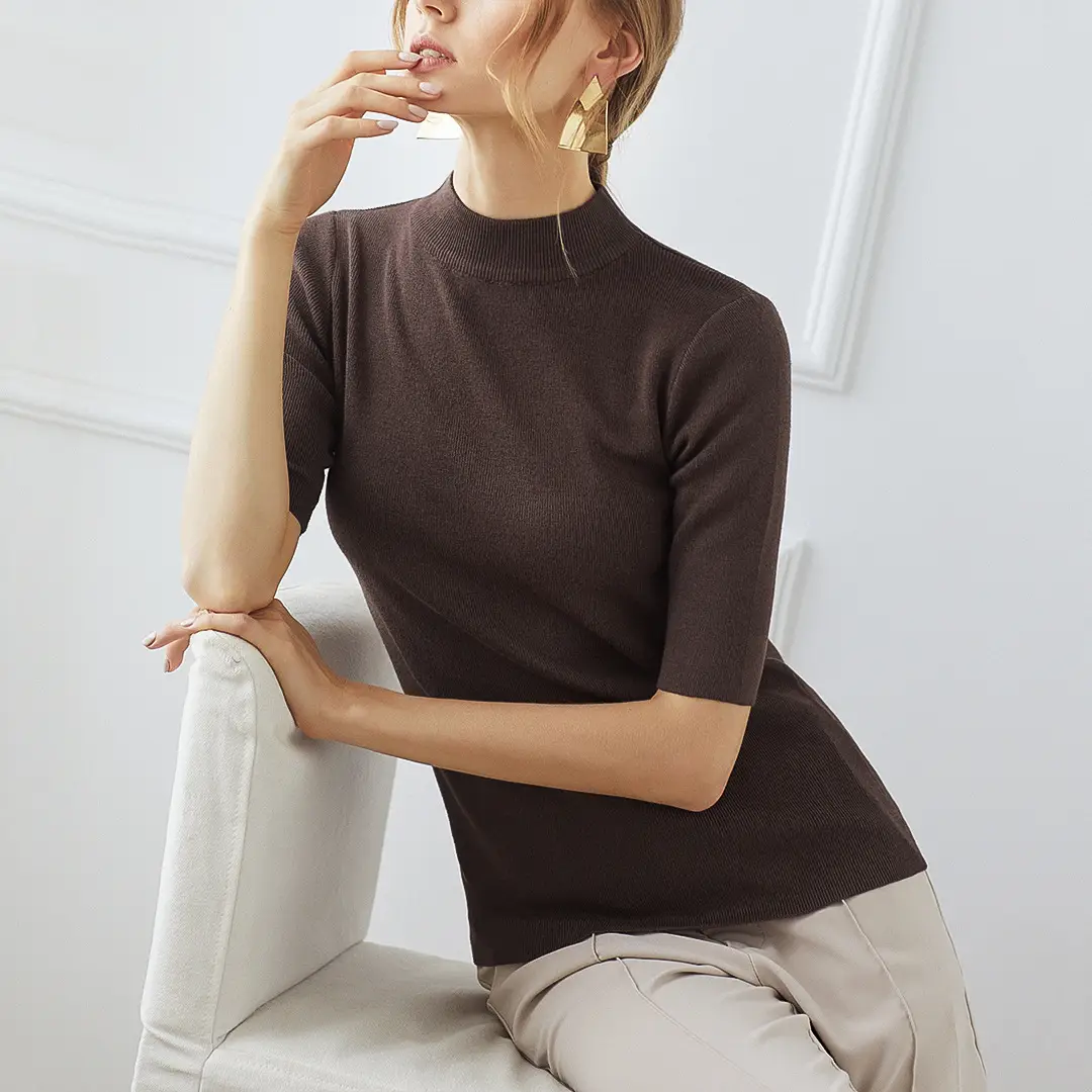 Women's Black Slim Fit Half-Sleeve Sweater Top