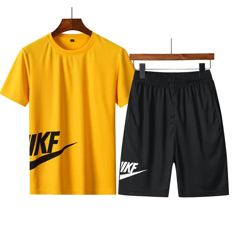 Men Nike Yellow Black Running Shorts Set - Image 2