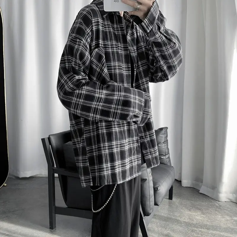Men Long-sleeve Plaid Shirt Spring Summer Casual Wear - Image 10