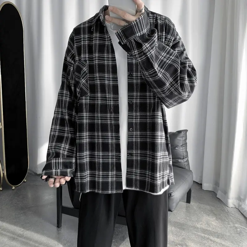 Men Long-sleeve Plaid Shirt Spring Summer Casual Wear - Image 11