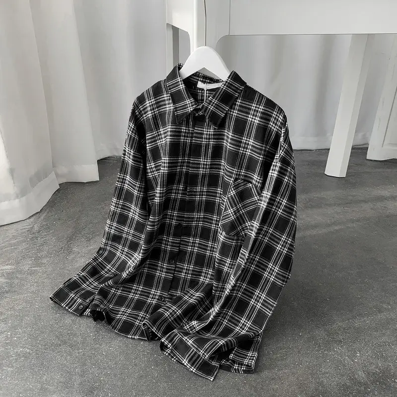 Men Long-sleeve Plaid Shirt Spring Summer Casual Wear - Image 12
