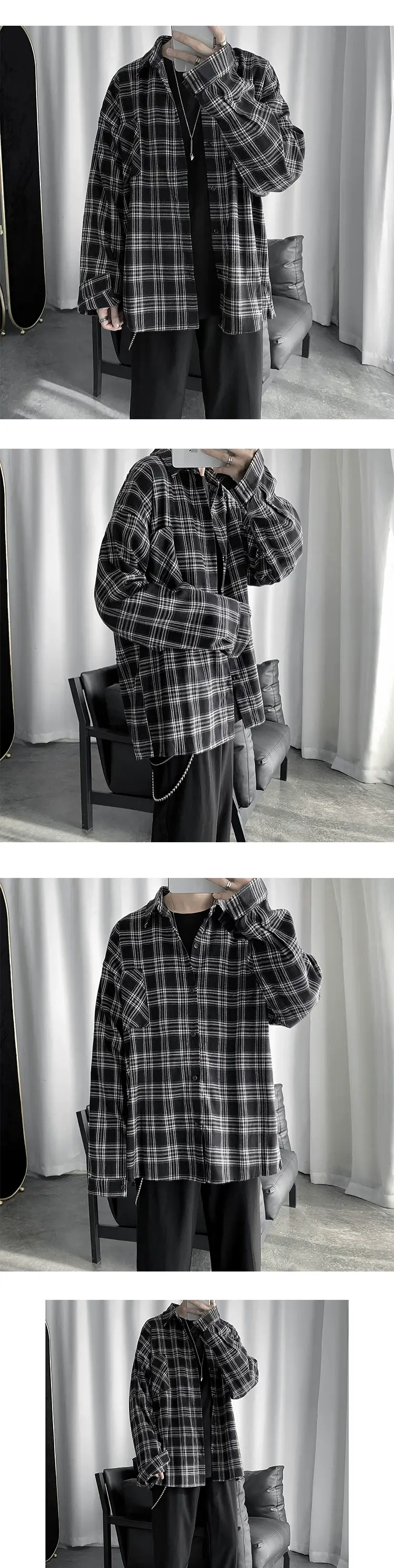 Men Long-sleeve Plaid Shirt Spring Summer Casual Wear — feature 4