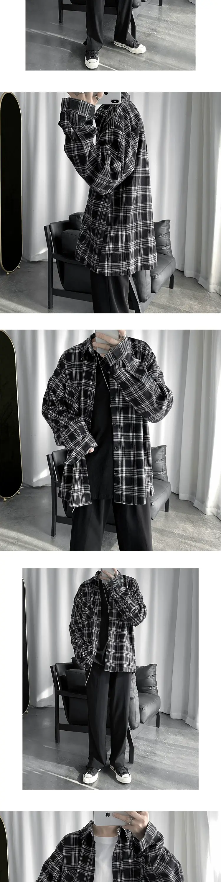 Men Long-sleeve Plaid Shirt Spring Summer Casual Wear — feature 5