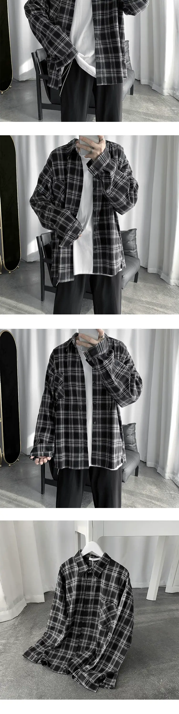 Men Long-sleeve Plaid Shirt Spring Summer Casual Wear — feature 6