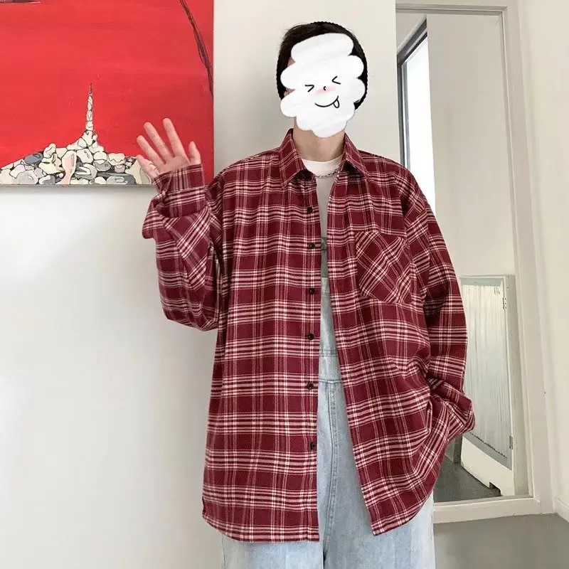 Men Long-sleeve Plaid Shirt Spring Summer Casual Wear - Image 5
