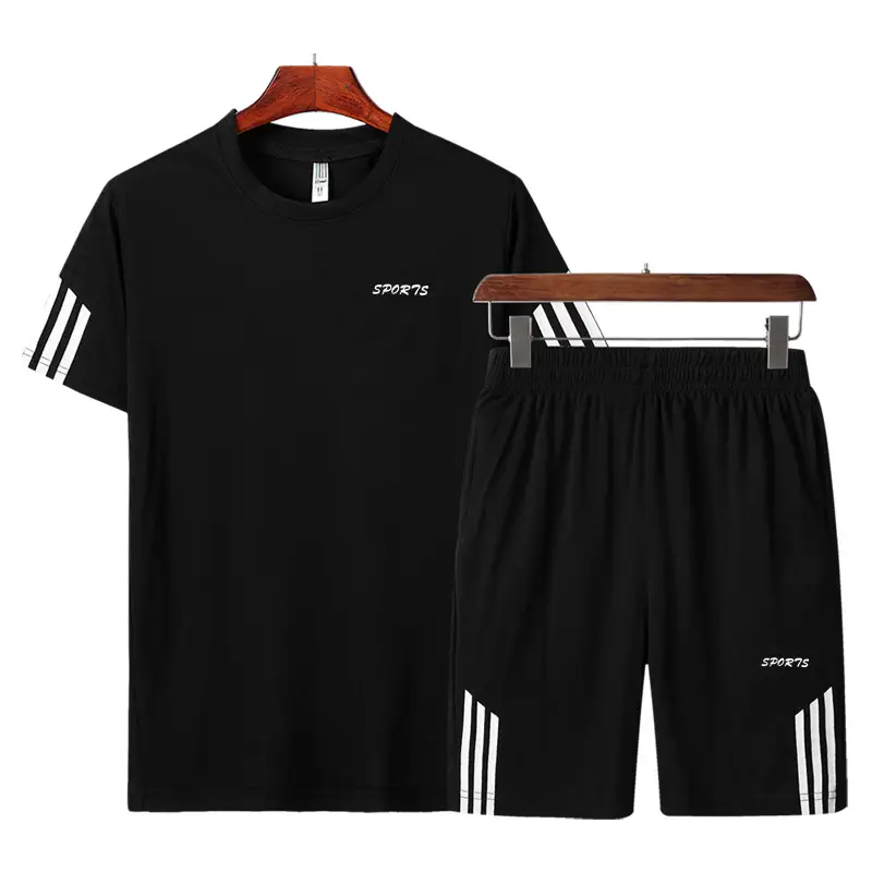 Men 2020 Summer Black Printed Shorts Set with T-Shirt - Image 2