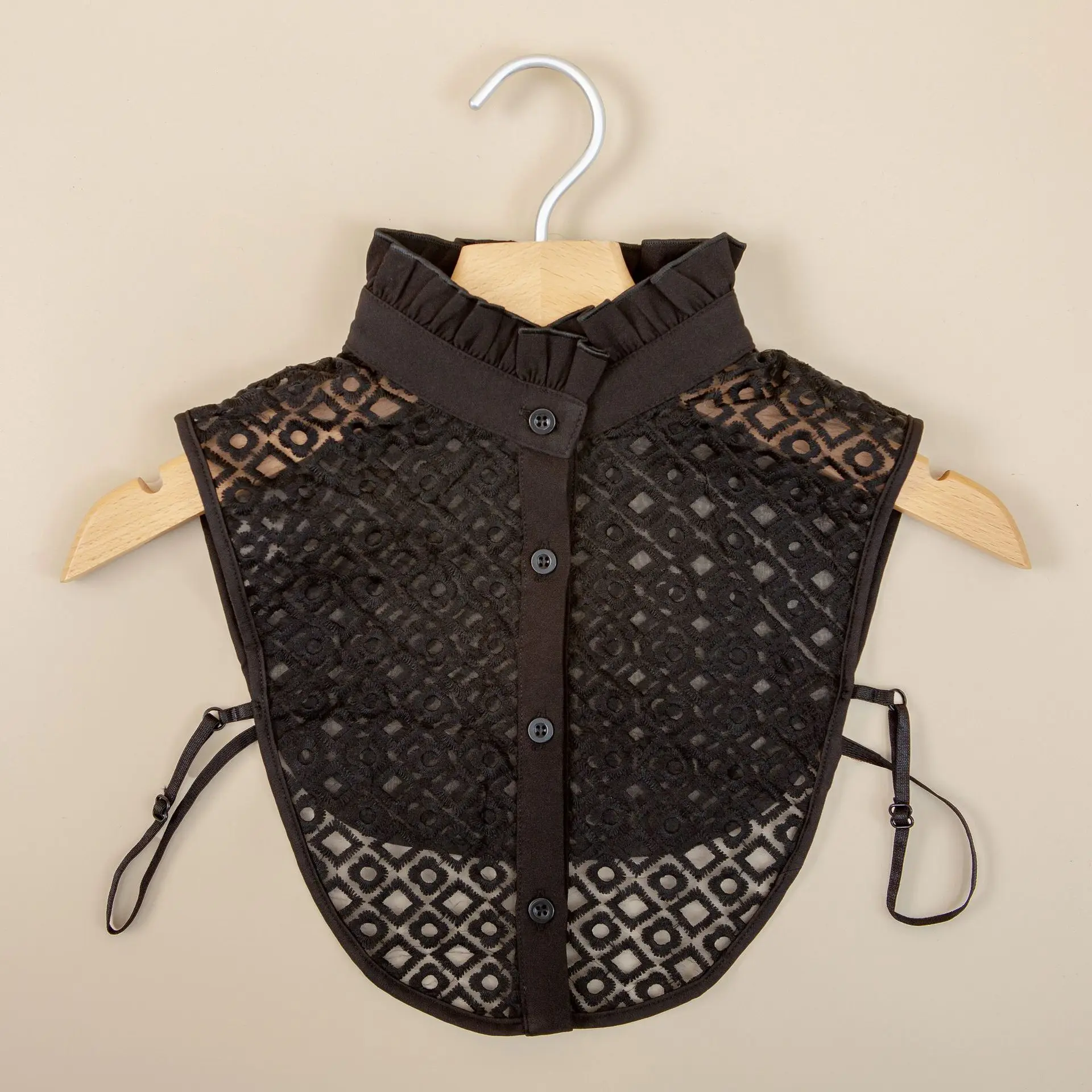 Black Embroidered Fake Collar Shirt for Women