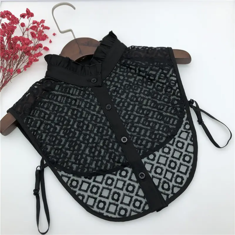Black Embroidered Fake Collar Shirt for Women