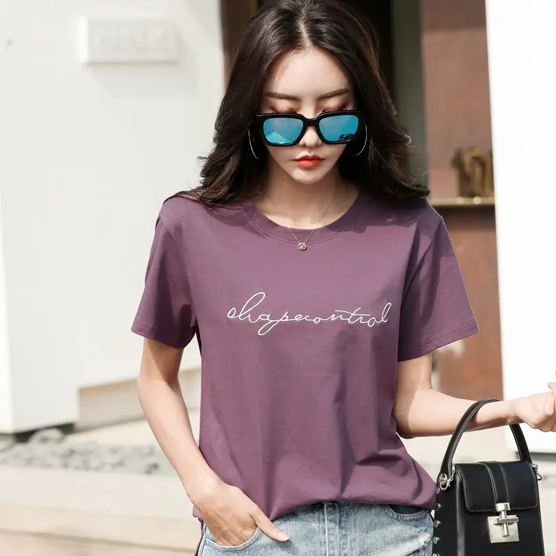 Women's Orange Letter Print T-Shirt Large Summer Wear - Image 3