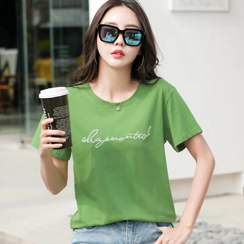 Women's Orange Letter Print T-Shirt Large Summer Wear - Image 2