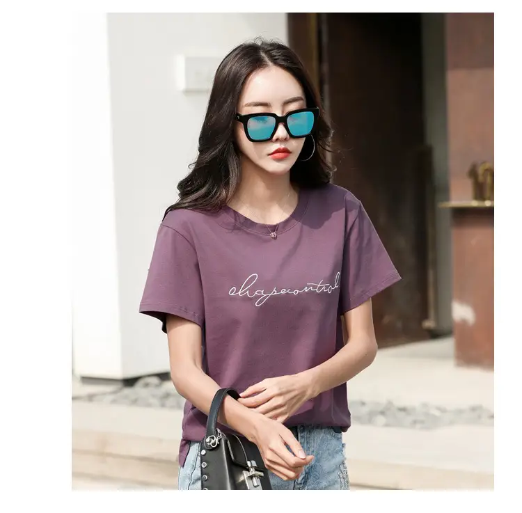 Women's Orange Letter Print T-Shirt Large Summer Wear — feature 10
